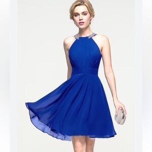 Eliza J Royal Blue Halter Bejeweled Dress